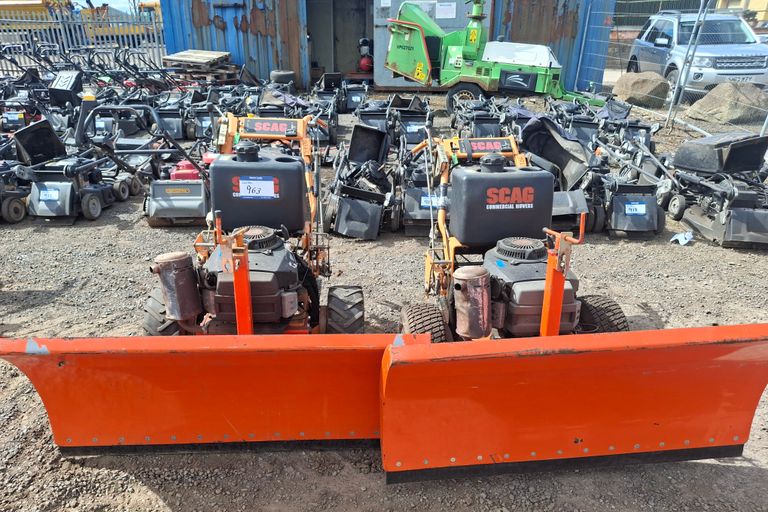 2X SCAG MOWERS WITH SNOW PLOUGHS 