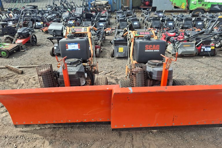 2X SCAG MOWERS WITH SNOW PLOUGHS 